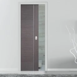 Chocolate Grey Alcaraz Evokit Pocket Fire Door - 30 Minute Fire Rated - Prefinished
