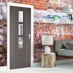 Bespoke Chocolate Grey Alcaraz Internal Door - Clear Glass - Prefinished