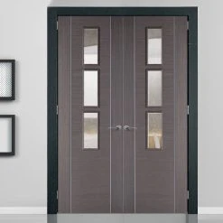Bespoke Chocolate Grey Alcaraz Internal Door Pair - Clear Glass - Prefinished