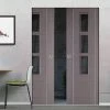 Chocolate Grey Alcaraz Absolute Evokit Double Pocket Doors - Prefinished - Clear Glass