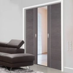 Chocolate Grey Alcaraz Double Evokit Pocket Door - Prefinished