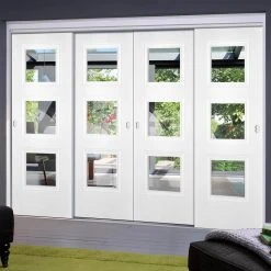 Pass-Easi Four Sliding Doors And Frame Kit - Amsterdam 3 Pane Door - Clear Glass - White Primed