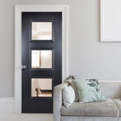 Amsterdam 3 Pane Black Primed Internal Door - Clear Glass