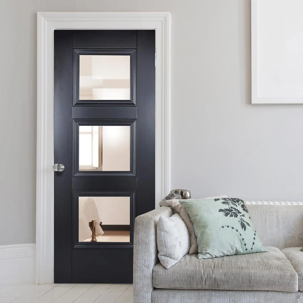 Amsterdam 3 Pane Black Primed Internal Door - Clear Glass 1 Amsterdam 3 Pane Black Primed Internal Door - Clear Glass