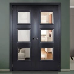 Amsterdam Black Primed Internal Door Pair - Clear Glass
