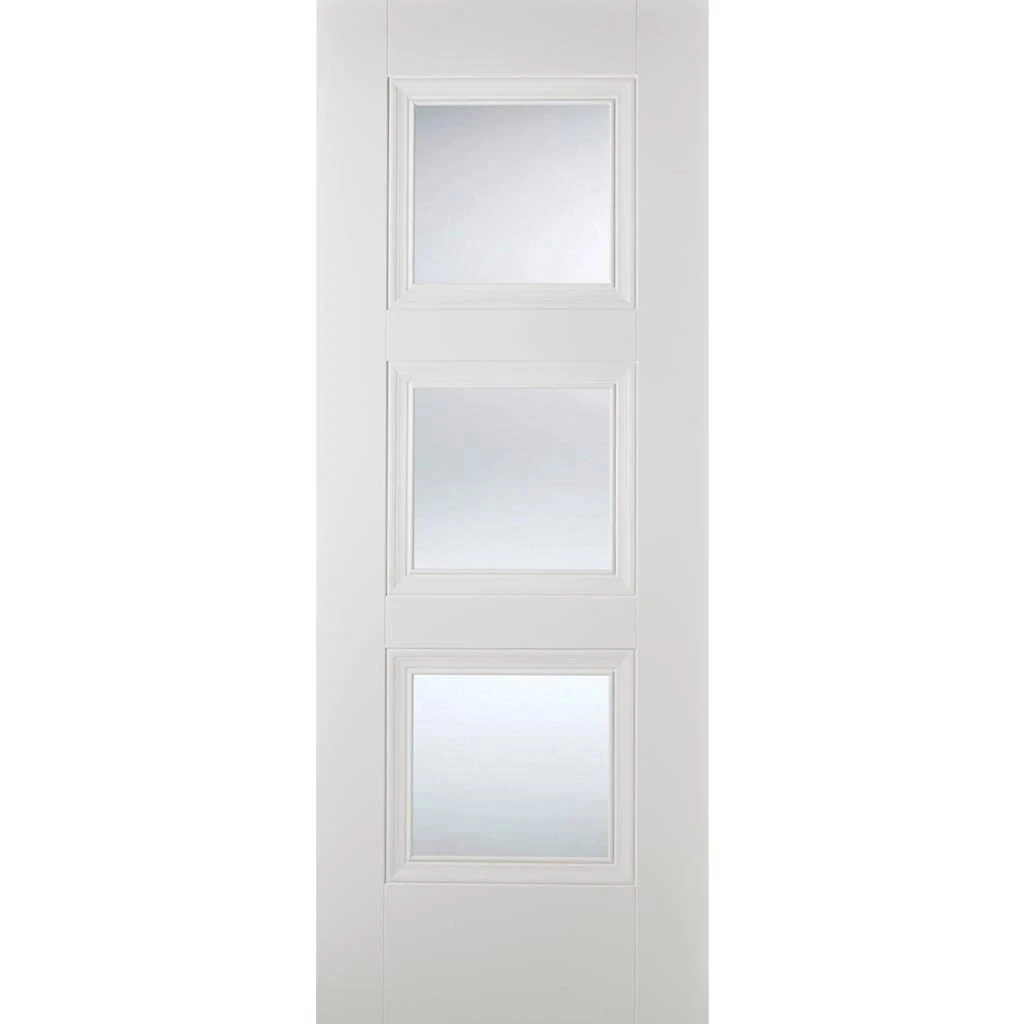 Premium Single Sliding Door & Wall Track - Amsterdam 3 Panel Door - Clear Glass - White Primed 2 Premium Single Sliding Door & Wall Track - Amsterdam 3 Panel Door - Clear Glass - White Primed - Image 2