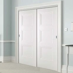 Pass-Easi Two Sliding Doors And Frame Kit - Amsterdam 3 Panel Door - White Primed