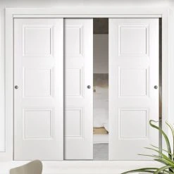 Pass-Easi Three Sliding Doors And Frame Kit - Amsterdam 3 Panel Door - White Primed