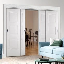 Pass-Easi Four Sliding Doors And Frame Kit - Amsterdam 3 Panel Door - White Primed