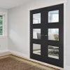 Antwerp 3 Pane Black Primed Internal Door Pair - Clear Glass