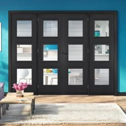 ThruEasi Room Divider - Antwerp 3 Pane Black Primed Clear Glass Unfinished Double Doors With Double Sides