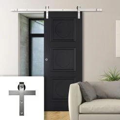 Single Sliding Door & Stainless Steel Barn Track - Antwerp 3 Panel Stainless Steel Primed Door