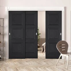 Pass-Easi Three Sliding Doors And Frame Kit - Antwerp 3 Panel Black Primed Door