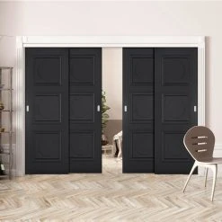 Pass-Easi Four Sliding Doors And Frame Kit - Antwerp 3 Panel Black Primed Door
