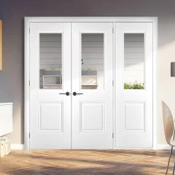ThruEasi Room Divider - Arnhem 1 Pane 1 Panel Clear Glass White Primed Double Doors With Single Side