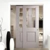 Pass-Easi Two Sliding Doors And Frame Kit - Arnhem Grey Primed Door - Clear Glass - Unfinished