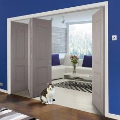 Four Folding Doors & Frame Kit - Arnhem 2 Panel Grey Primed 3+1 - Unfinished