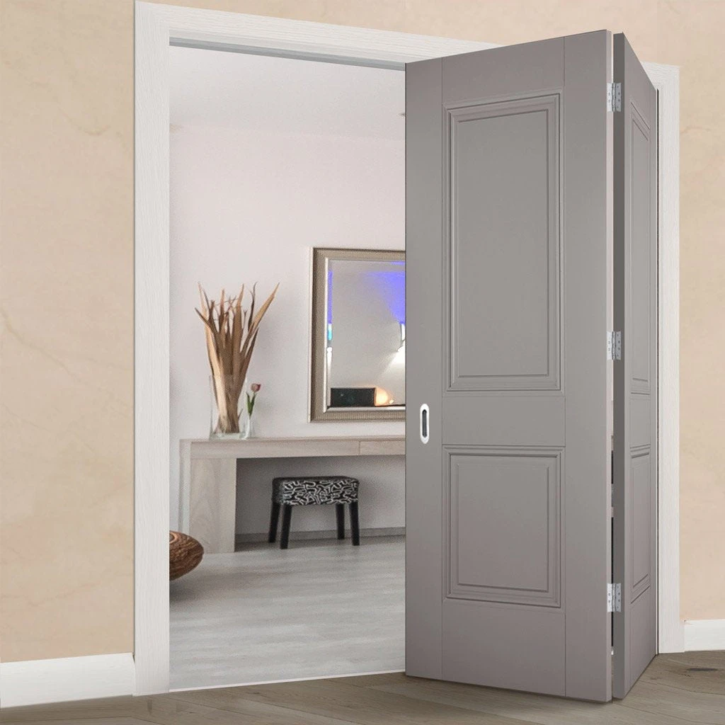 Two Folding Doors & Frame Kit - Arnhem 2 Panel Grey Primed 2+0 - Unfinished 2 Two Folding Doors & Frame Kit - Arnhem 2 Panel Grey Primed 2+0 - Unfinished - Image 2