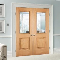 Arnhem 1 Pane/1 Panel Oak Internal Door Pair - Clear Glass - Prefinished