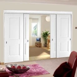 Pass-Easi Four Sliding Doors And Frame Kit - Arnhem 2 Pane Door - White Primed