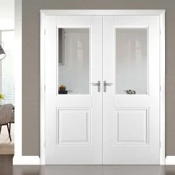 Arnhem 1 Pane 1 Panel Internal Door Pair - Clear Glass - White Primed