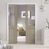 Belize Light Grey Double Evokit Pocket Doors - Clear Glass Frosted Lines - Prefinished