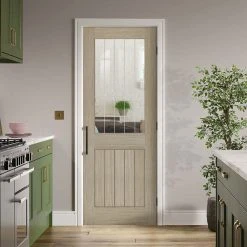 Belize Light Grey Internal Door - Clear Glass Frosted Lines - Prefinished