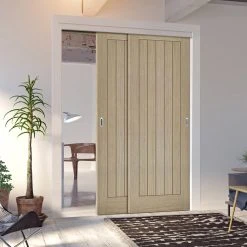 Pass-Easi Two Sliding Doors And Frame Kit - Belize Light Grey Door - Prefinished
