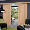 Double Sliding Door & Wall Track - Belize Oak Doors - Unfinished