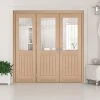 ThruEasi Room Divider - Belize Oak Silkscreen Etched Glass Prefinished Double Doors With Single Side