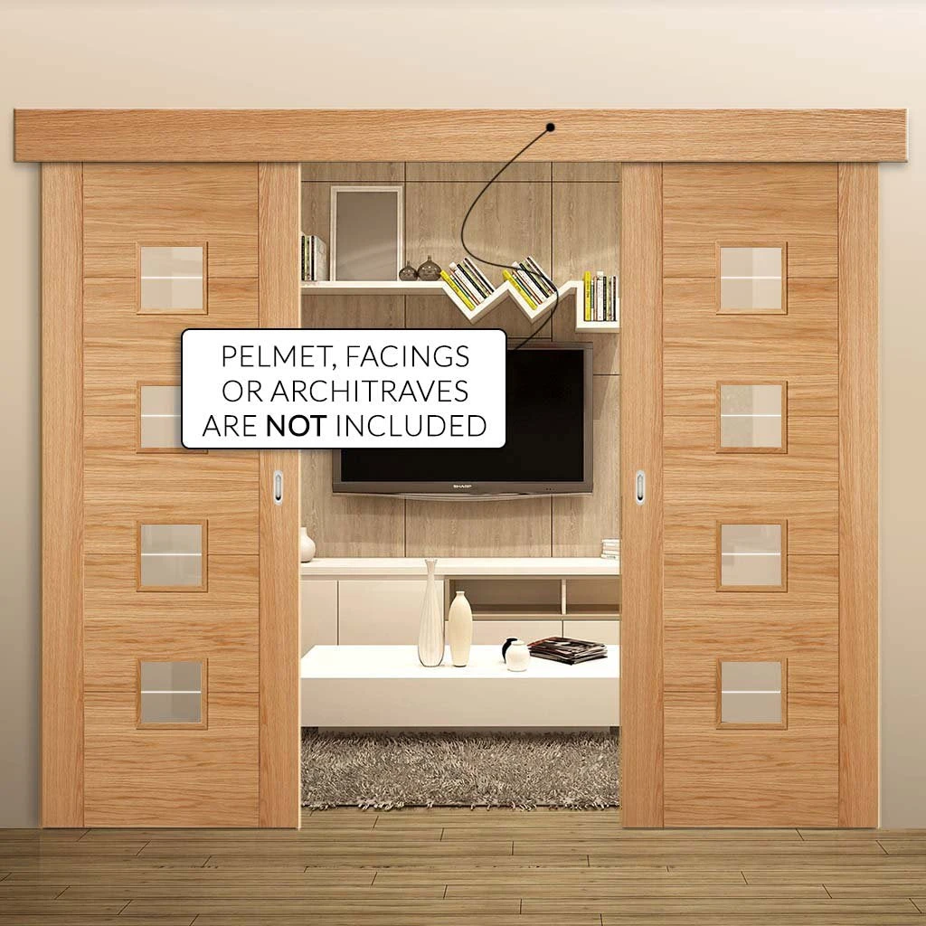 Bespoke Thruslide Surface Vancouver Oak 4LS Door Diamond Lined Clear Glass - Prefinished Sliding Double Door And Track Kit 2 Bespoke Thruslide Surface Vancouver Oak 4LS Door Diamond Lined Clear Glass - Prefinished Sliding Double Door And Track Kit - Image 2