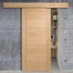 Bespoke Thruslide Surface Vancouver Oak 5P Flush Door - Sliding Door And Track Kit - Prefinished