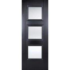 Single Sliding Door & Wall Track - Amsterdam Black Primed Door - Clear Glass - Unfinished -LPD Door black amsterdam glazed 3l main3