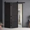 SpaceEasi Top Mounted Black Folding Track & Double Door - Chelsea 4 Panel Black Primed Door