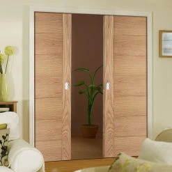 Bespoke Carini 7P Oak Flush Double Pocket Door - Prefinished
