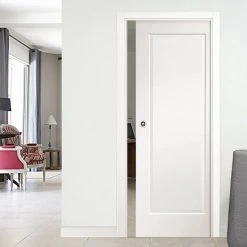 Cesena White Panelled Evokit Pocket Fire Door - 1/2 Hour Fire Rated - Prefinished