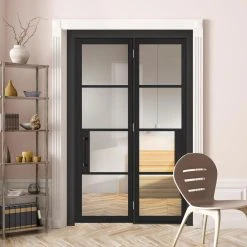 ThruEasi Room Divider - Chelsea 4 Pane Black Primed Clear Glass Unfinished Door With Single Side