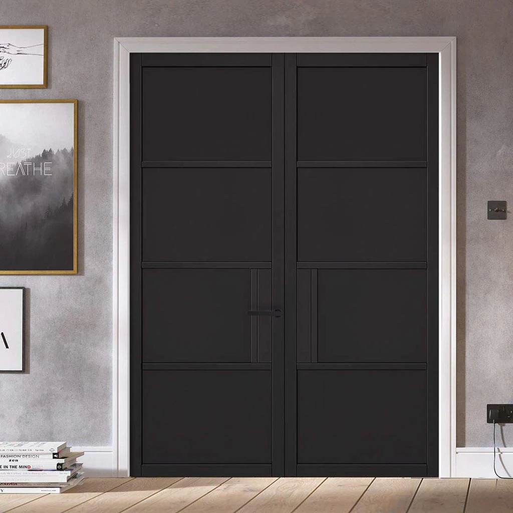 Chelsea 4 Panel Black Primed Internal Door Pair 1 Chelsea 4 Panel Black Primed Internal Door Pair