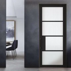 Chelsea 4 Pane Black Primed Internal Door - Clear Reeded Glass