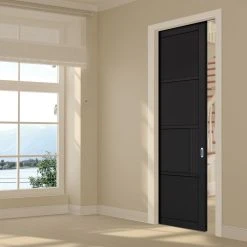Chelsea 4 Panel Black Primed Single Evokit Pocket Door