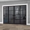 Pass-Easi Four Sliding Doors And Frame Kit - Chelsea 4 Pane Black Primed Door - Tinted Glass