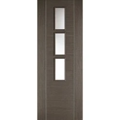 Single Sliding Door & Wall Track - Alcaraz Chocolate Grey Door - Clear Glass - Prefinished -LPD Door chocolate grey alcaraz glazed 3l main6