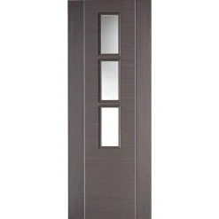 Internal Door And Frame Kit - Chocolate Grey Alcaraz Internal Door - Clear Glass - Prefinished -LPD Door chocolate grey alcaraz glazed door main1