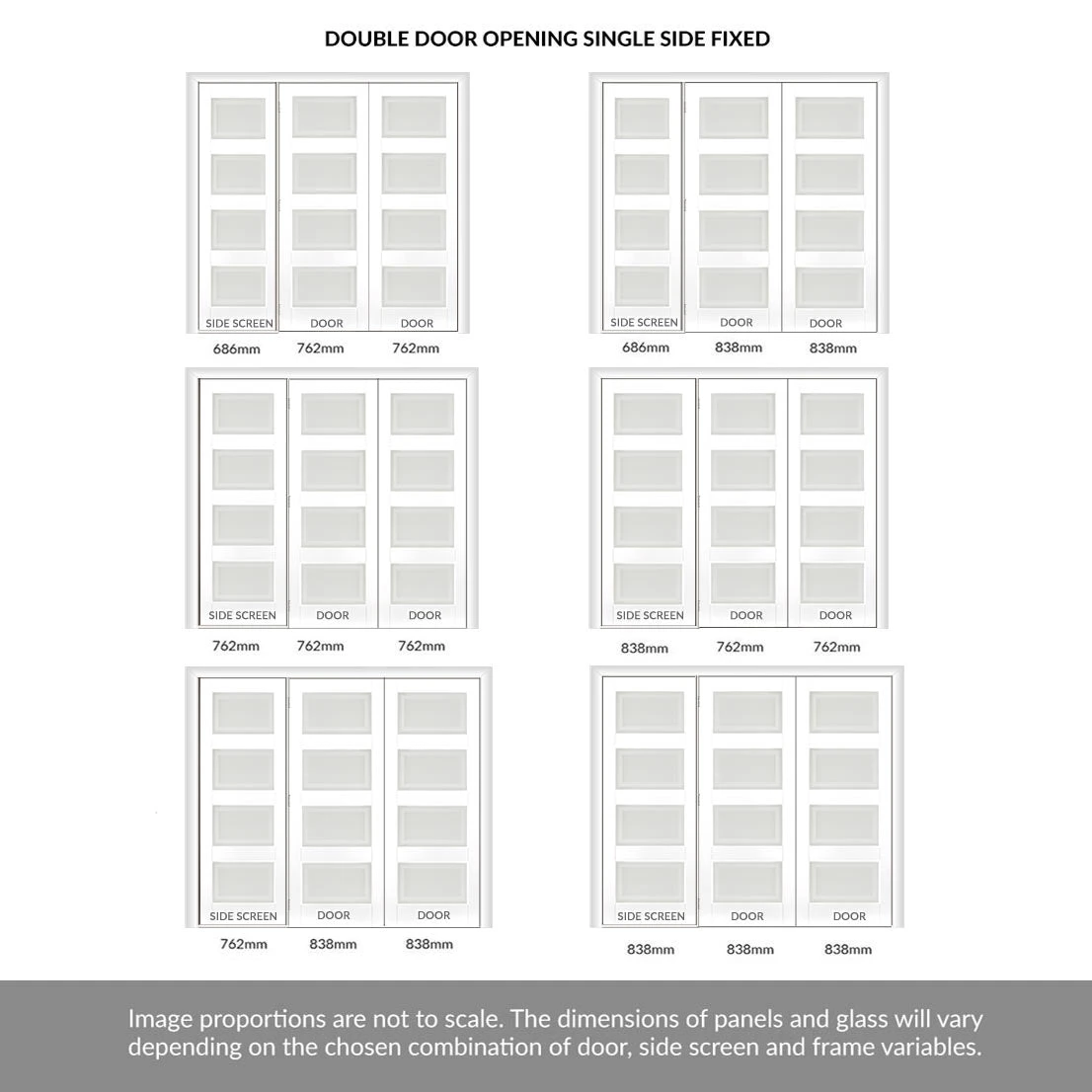 ThruEasi Room Divider - Contemporary 4 Pane Sandblasted Glass - Clear Lines White Primed Double Doors With Single Side 3 ThruEasi Room Divider - Contemporary 4 Pane Sandblasted Glass - Clear Lines White Primed Double Doors With Single Side - Image 3
