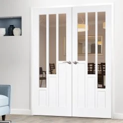 Coventry Internal Door Pair - Clear Glass - White Primed