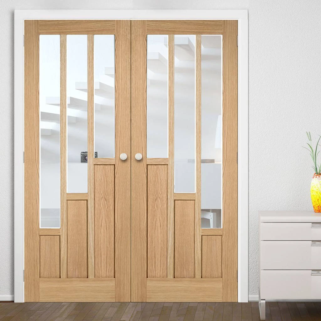 Coventry Oak Internal Door Pair - Clear Glass 1 Coventry Oak Internal Door Pair - Clear Glass