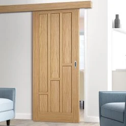 Single Sliding Door & Wall Track - Coventry Contemporary Oak Panel Door - Unfinished