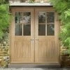 Cottage 4L Exterior Oak Double Door And Frame Set - Clear Double Safety Glazing
