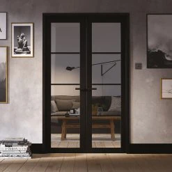 W4 Soho Room Divider Internal Door & Frame Kit - Clear Glass - Black Primed - 2031x1246mm Wide