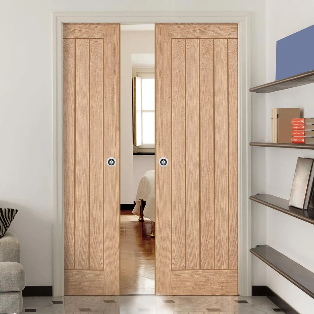 Belize Oak Double Evokit Pocket Doors - Prefinished 1 Belize Oak Double Evokit Pocket Doors - Prefinished